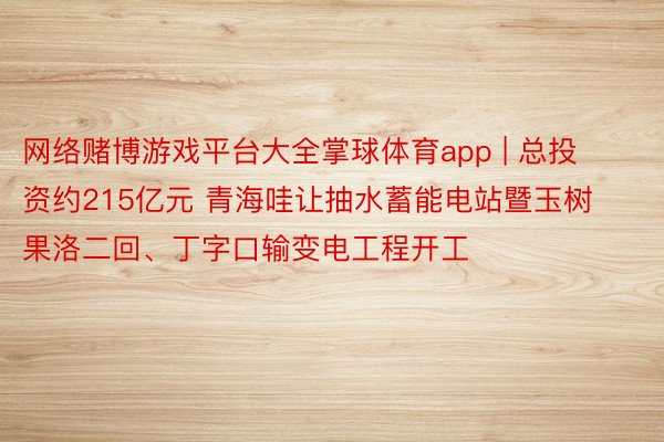 网络赌博游戏平台大全掌球体育app | 总投资约215亿元 青海哇让抽水蓄能电站暨玉树果洛二回、丁字口输变电工程开工