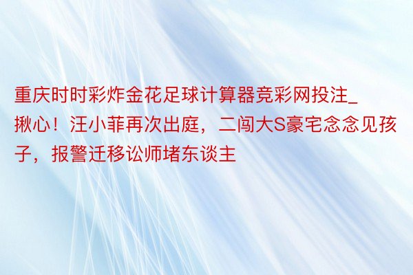 重庆时时彩炸金花足球计算器竞彩网投注_揪心！汪小菲再次出庭，二闯大S豪宅念念见孩子，报警迁移讼师堵东谈主