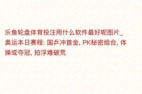 乐鱼轮盘体育投注用什么软件最好呢图片_奥运本日赛程: 国乒冲首金, PK秘密组合, 体操或夺冠, 拍浮难破荒