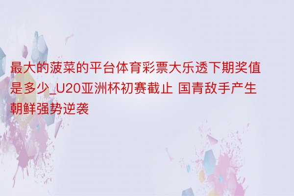 最大的菠菜的平台体育彩票大乐透下期奖值是多少_U20亚洲杯初赛截止 国青敌手产生朝鲜强势逆袭