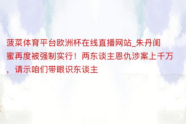 菠菜体育平台欧洲杯在线直播网站_朱丹闺蜜再度被强制实行！两东谈主恩仇涉案上千万，请示咱们带眼识东谈主