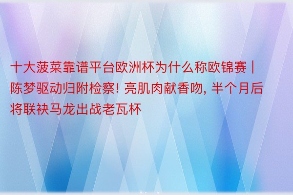 十大菠菜靠谱平台欧洲杯为什么称欧锦赛 | 陈梦驱动归附检察! 亮肌肉献香吻, 半个月后将联袂马龙出战老瓦杯