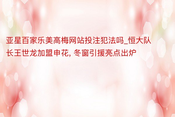 亚星百家乐美高梅网站投注犯法吗_恒大队长王世龙加盟申花, 冬窗引援亮点出炉